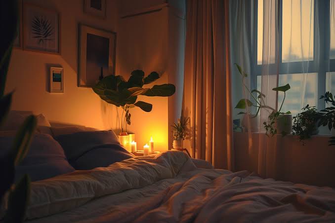 Serene dark room with sleep setting lights